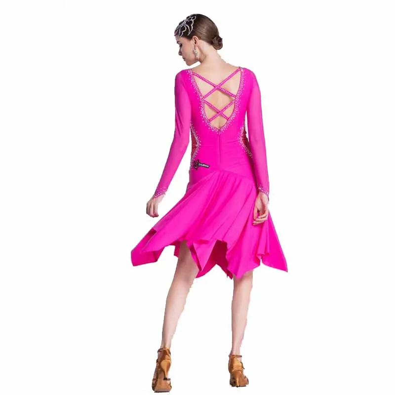 LP-1805 High Quality Cheap Women Girls Ballroom Latin Practice Wear Hot Sale Hot Pink Dance Latin Practice Dress For Party