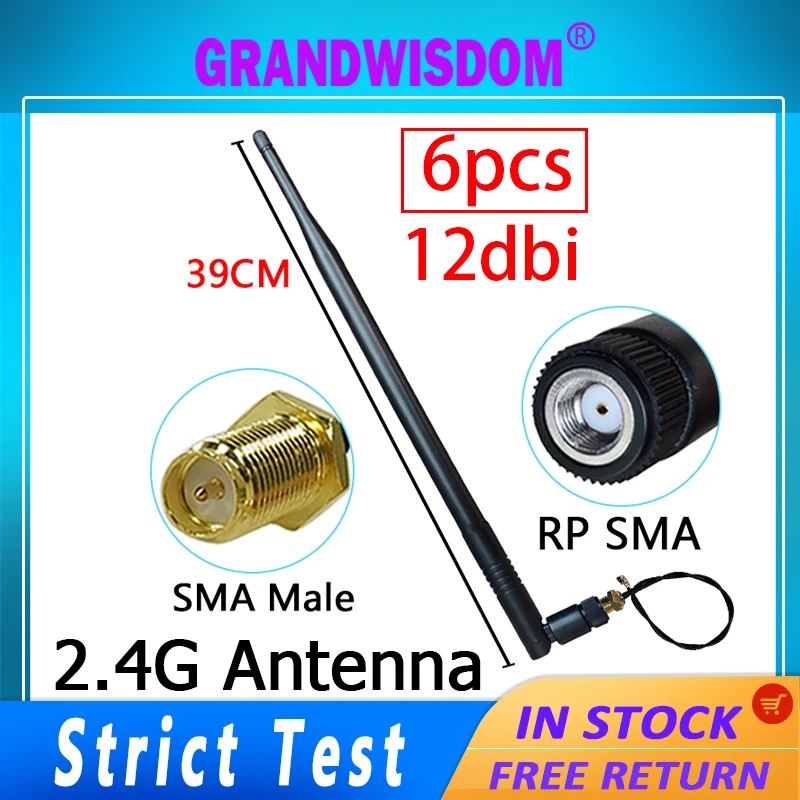 

Grandwisdom 6pcs 2.4g antenna 5dbi sma female wlan wifi 2.4ghz antene IPX ipex 1 SMA male pigtail Extension Cable iot antena