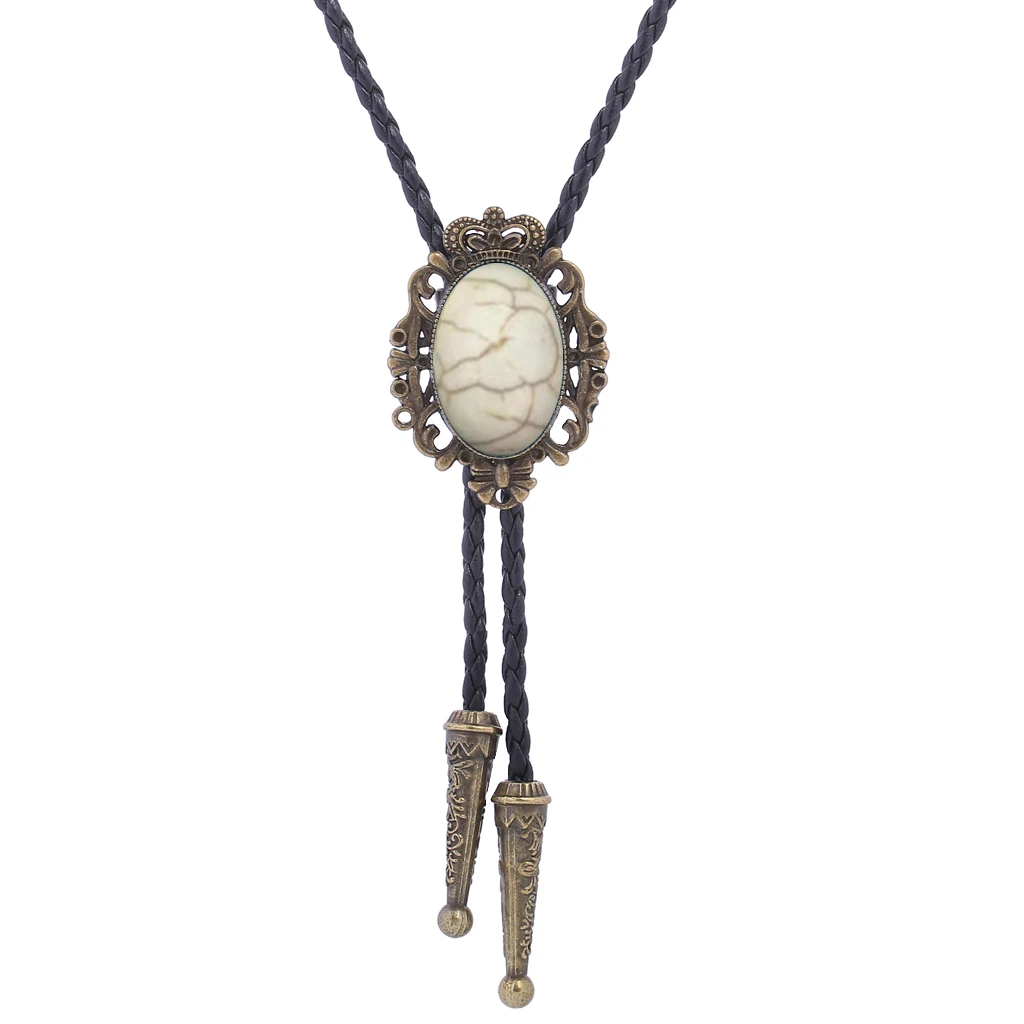 BRONZE GEM Bolo Tie Western Cowboy Opal Rodeo Leather Necktie