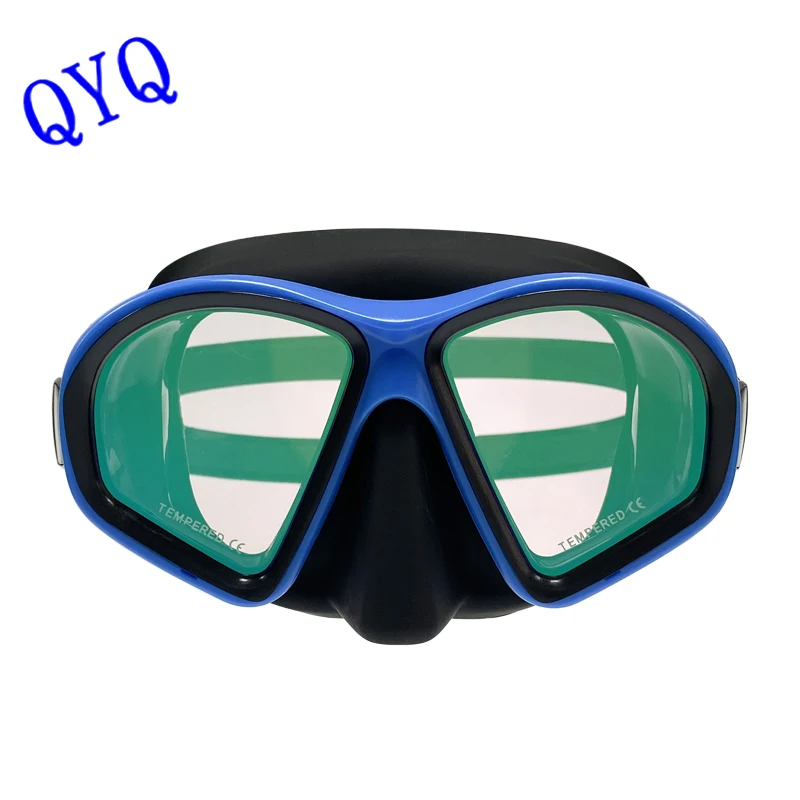 QYQ máscara de buceo de moda con lente de vidrio templado de hierro de Color galvanizado, tubo de ventilación de gel de sílice respetuoso con el medio ambiente