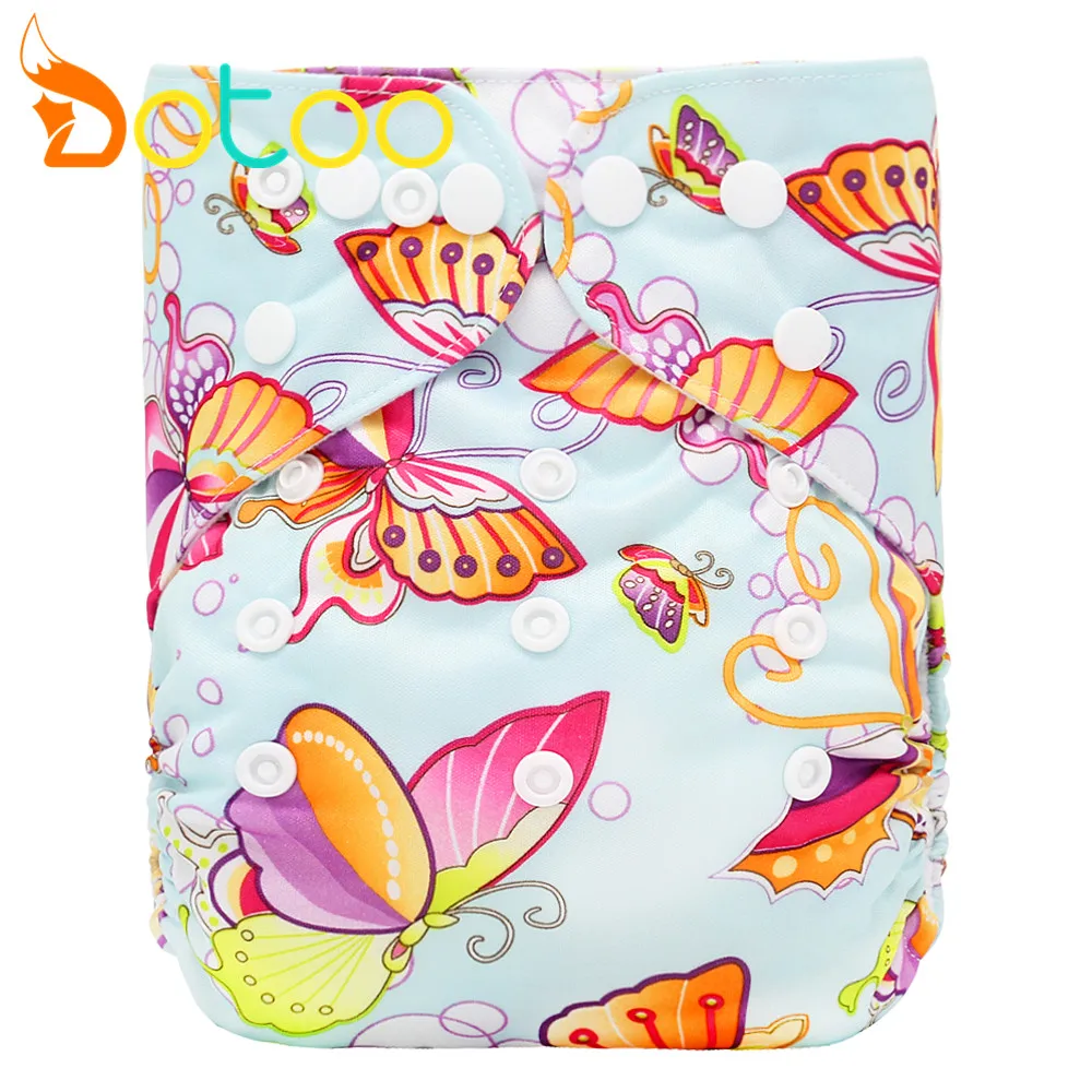 Dotoo Color Butterfly Washable Adjustable Pocket Diaper Double Row Snaps Cloth Nappy For 3-15KG Baby