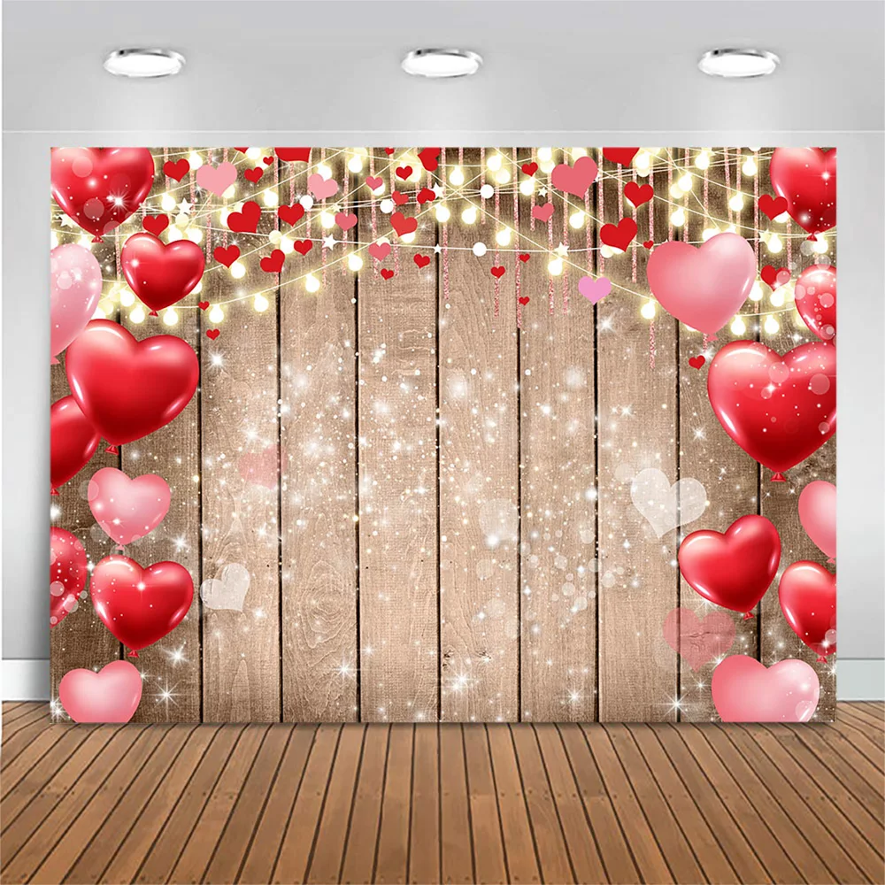 Mocsicka drewniane walentynki fotografia tła czerwone różowe serce balon zdjęcie tło dla Photo Studio fotokomórki rekwizyty