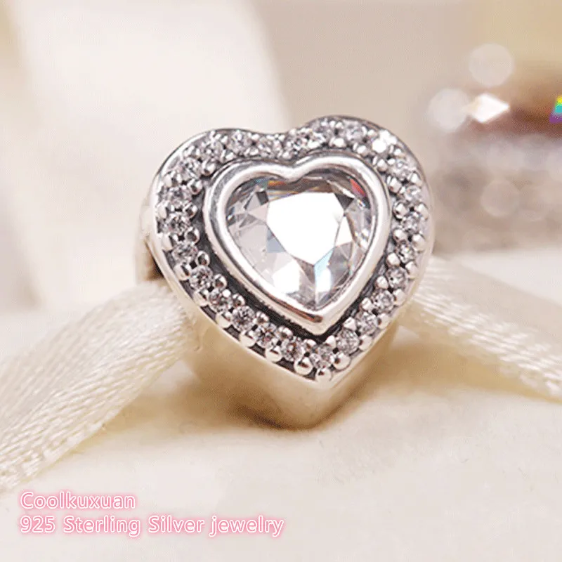 

Autumn 100% 925 Sterling Silver Sparkling Love Charm, Clear CZ heart Beads Fit Original Pandora Charms Bracelet DIY jewelry