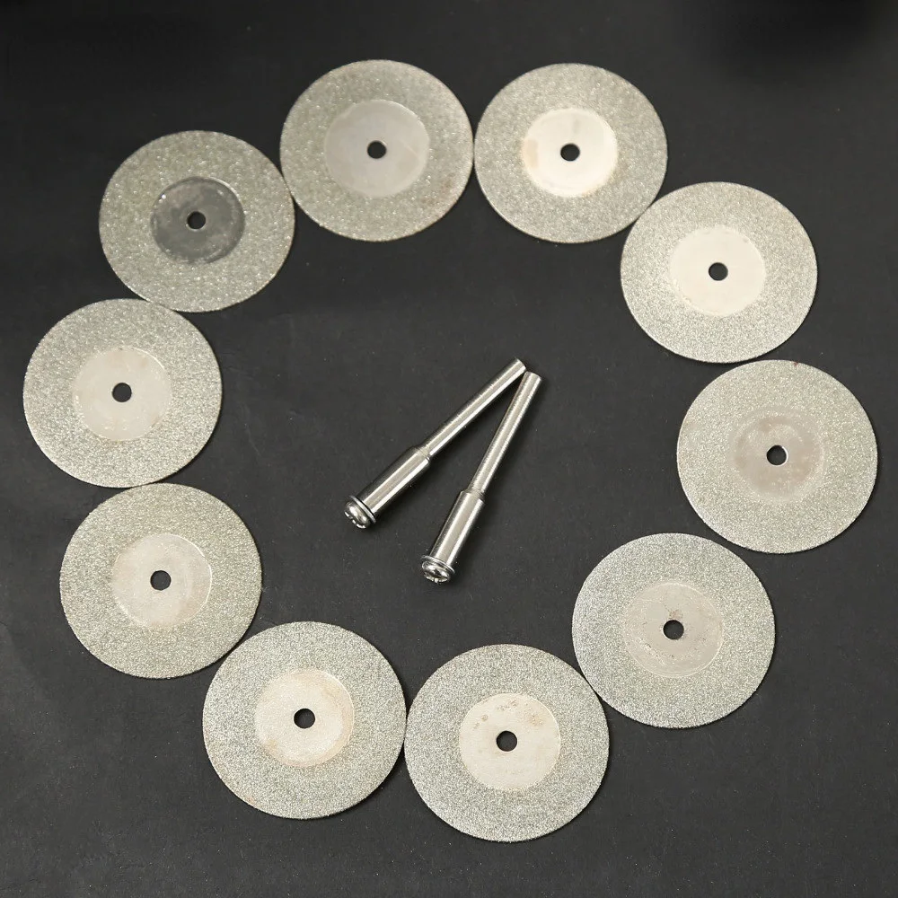 10pcs 30mm Diamond Cutting Discs Cut Off  Mini Diamond Saw Blade with 2pcs Connecting 3mm Shank for Dremel Drill Fit Rotary Tool