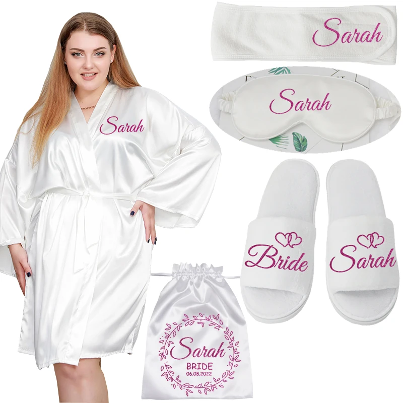 Personalized Custom Name 4XL Big Size Print Wedding Bride Team Robes Bridal Party Robes Bridesmaid Robes gift