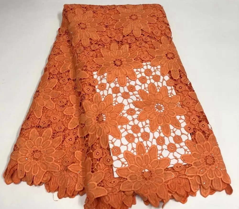 

Nigerian Guipure Cord Lace Fabric Embroidery Stones Cord Lace Fabric High Quality Nigeria Lace Fabric ML8703