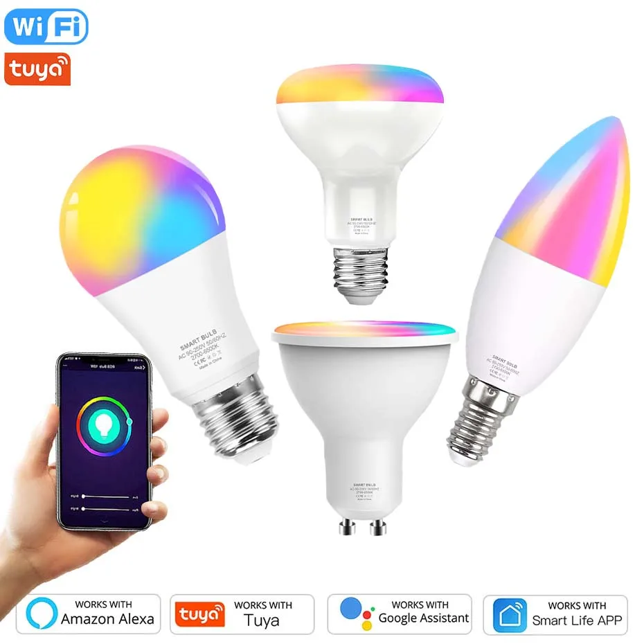 Tuya Smart Life Led Bulb For Home E27 E14 GU10 Led 8W 12W 15W Wifi Lamp RGBW RGBWW App Control Work With Alexa /Google Home