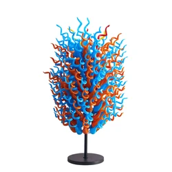 Luxury Big Standing Sculpture LED Glass Floor Light Orange Blue Height 130cm Creative Art Glass Floor Lamp for Home Hotel Garden