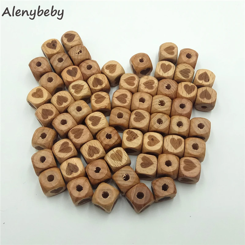 12mm Wooden Printed Bead Heart Baby Teether BPA Free DIY Nursing Necklace Gifts Children'S Goods Wooden Blank Toy Product