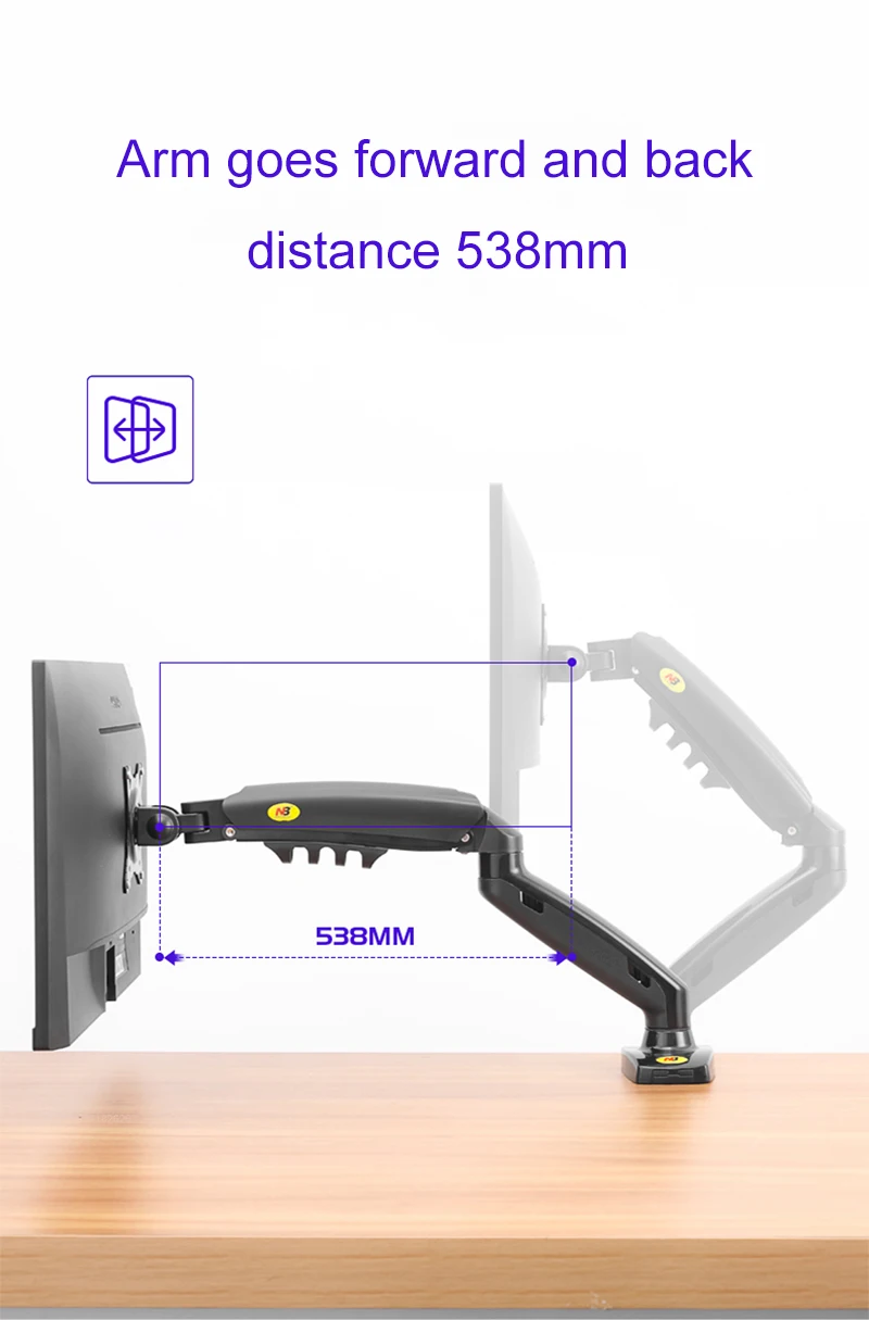 Imagem -06 - Braço de Extensão para Monitor Led Mola de Gás Full Motion Gás Strut Montagem Flexível Carga 2-9kgs sem Furo Vesa 1727 nb F80 Mais Fp1