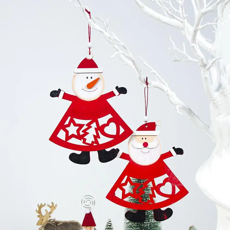 New Year DIY Christmas Tree Pendant Christmas Pendant Xmas Christmas Decoration Letter Print hollowing out Santa Snowman Wooden