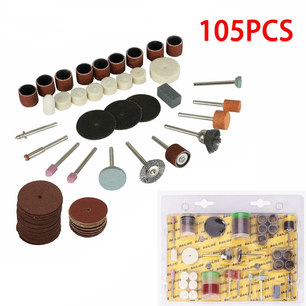 105pcs Mini Electric Drill Grinder Rotary Tool Accessory Bit Set For Grinding Sanding Polishing Disc Wheel Tip Cutter Drill Disc