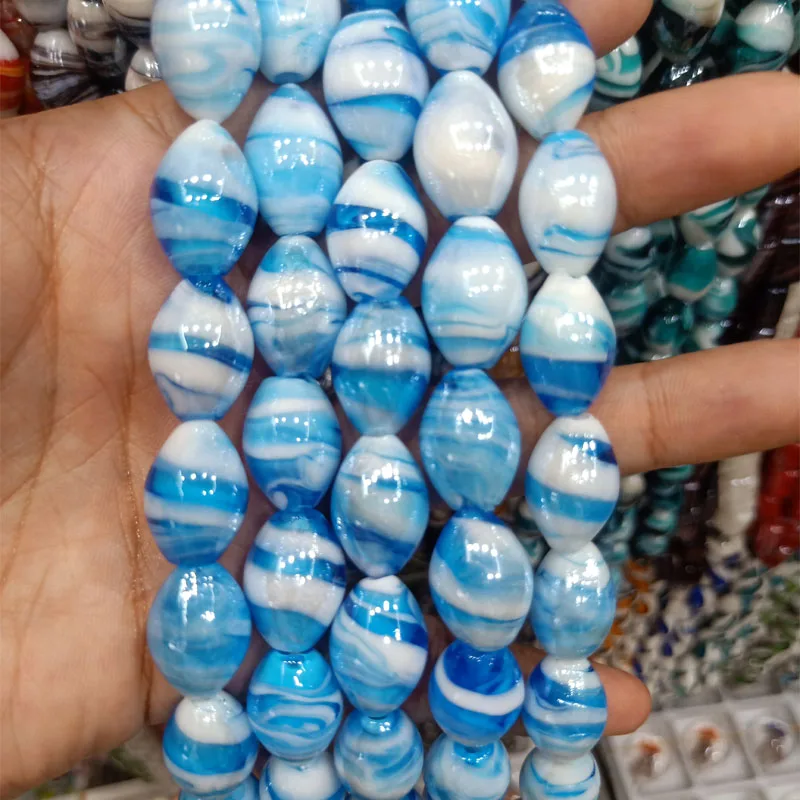 15pcs/lot 12x18mm Handmade Lampwork Beads For Jewelry Making DIY Loose Lampwork Drum Beads Fit Bracelet Necklace