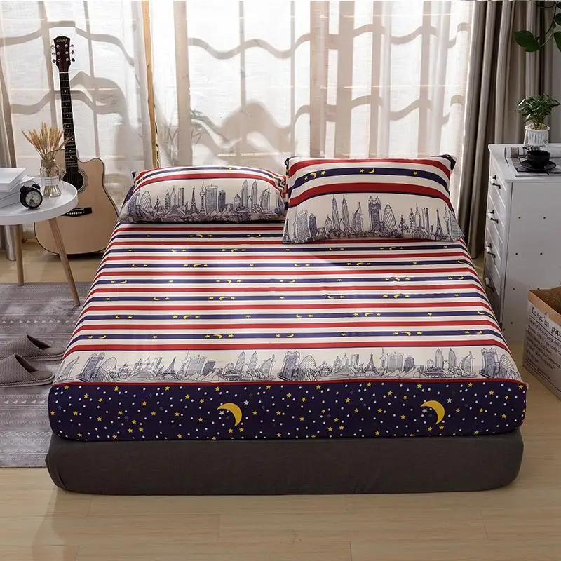 Bonenjoy-roupa de cama com fronha, lençol equipado com flor impressa, queen size, king size