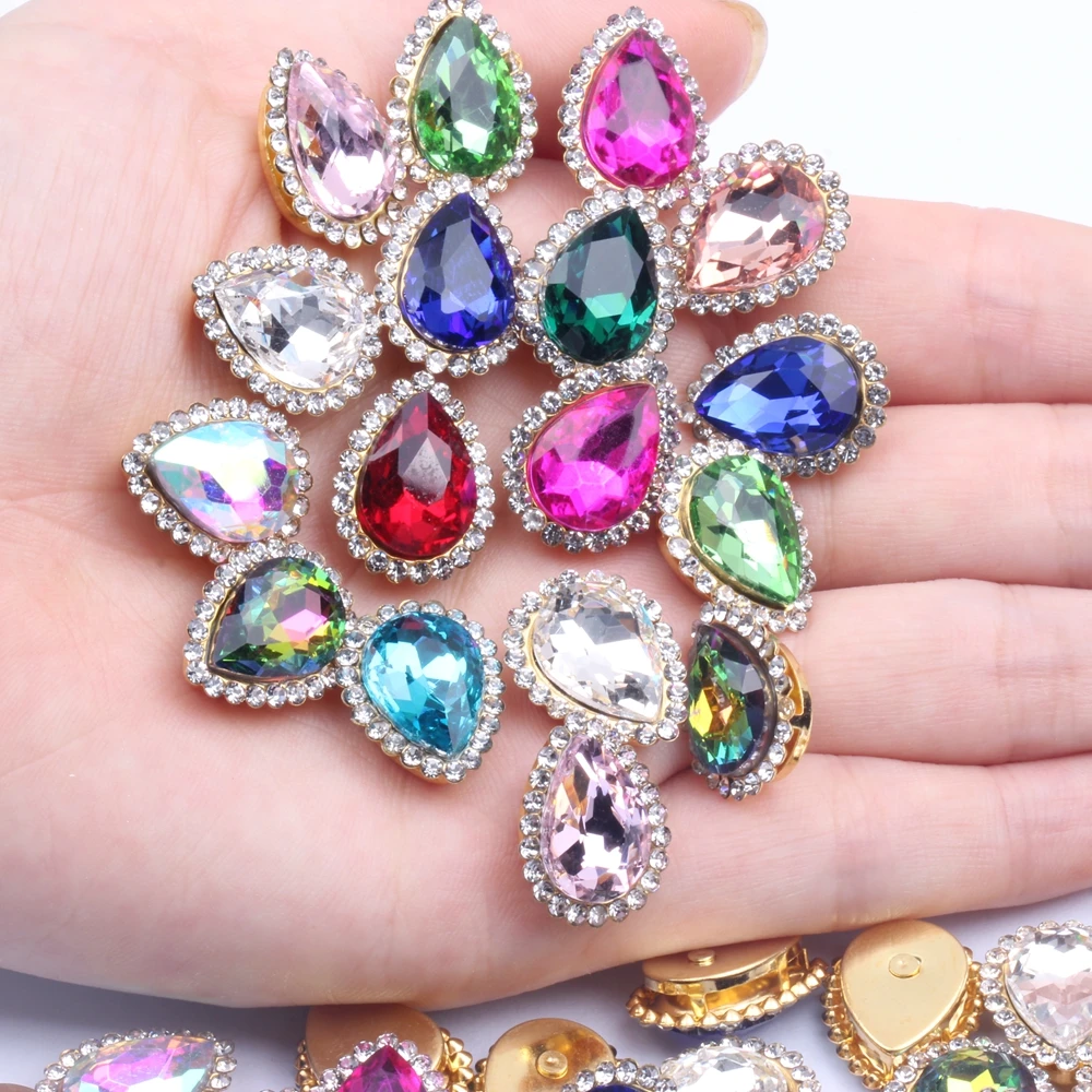 Flatback Claw Rhinestones Mix Color 30pcs Sewing Marquise Tear Shiny Crystals Stones Gold Base Sew On Rhinestones For Clothes