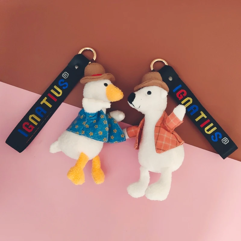 Kawaii Dog Plushies Keychain Toys Dolls Cute Elephant Hippo Duck Animal Pendants School Bag Car Key Holder Gifts For Girls Kids