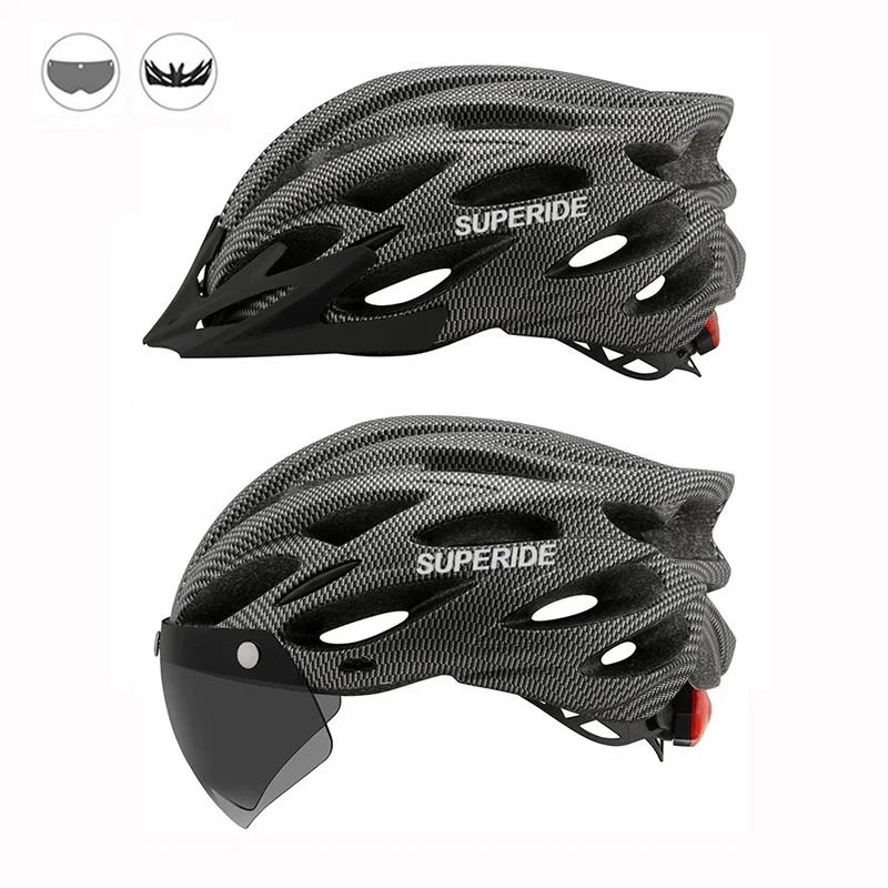 SUPERIDE Men Women Cycling Helmet with Rearlight Sports MTB Bicycle Helmet Road Bike Mountain Bike Helmet with Goggles & Visor