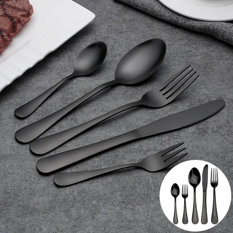 Dinnerware Set 304 Stainless Steel Black Cutlery Set Tableware Serving Fish Knife Cake Salad Fork Sugar Spoon Silverware Set 1pc