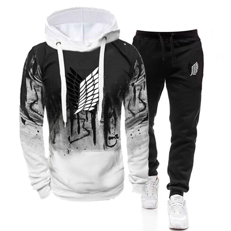 New Men's Tracksuit Two Pieces Sets Hoodies Men Casual Cotton Autumn Winter Warm Hooded Sweatshirts+Pants Fashion Male Suit