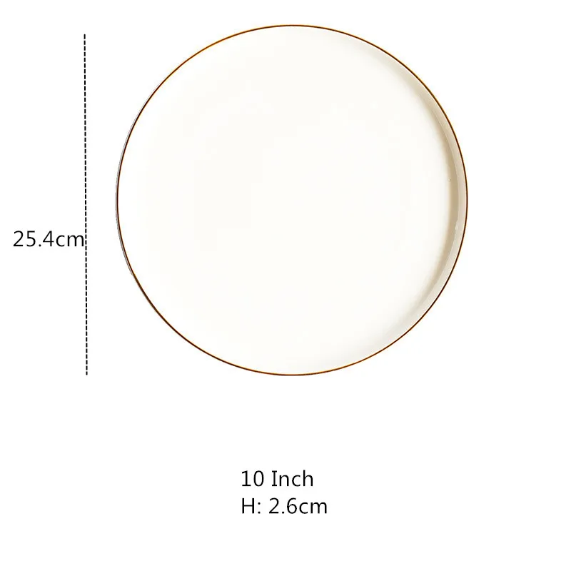 Ceramic Plate Solid Gold Edge Porcelain Glaze Dinner Plate Western Steak Cake Dessert Tray Snack Dishes Plate White Plate Set