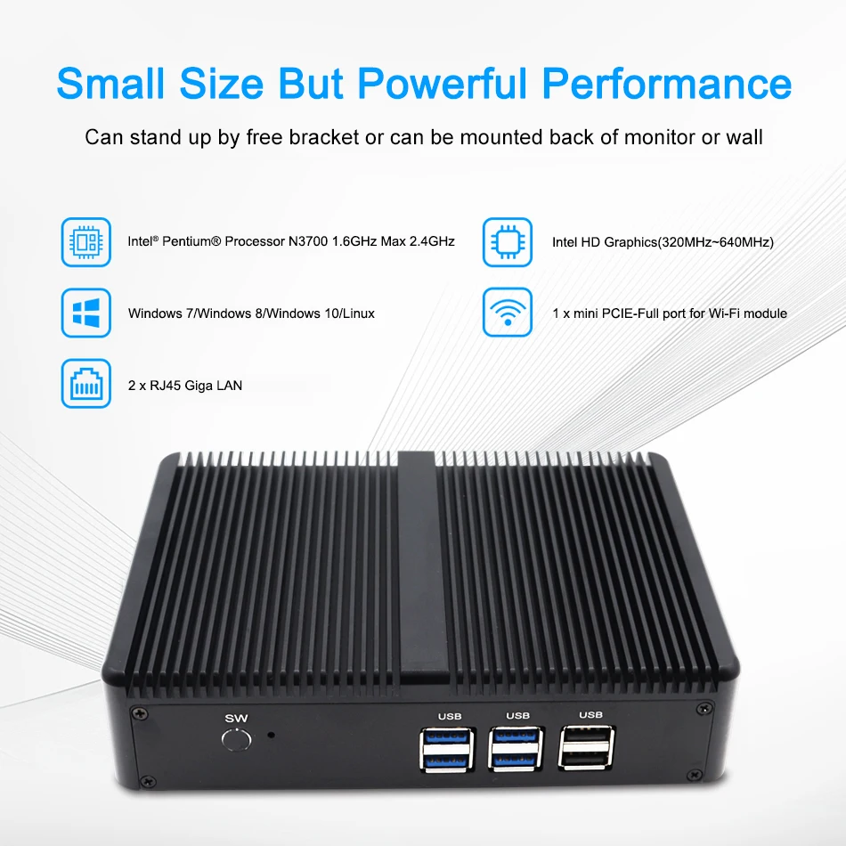 Eglobal Nuc Fanless MiniPC Windows10 AES-NI pfSense OpenVPN Soft Router Computer Intel Pentium N3150 Quad Core J3160 2Lans 2HDMI