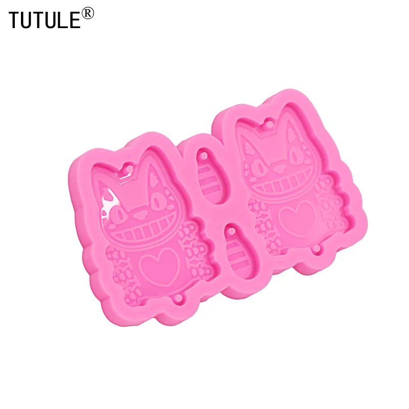 Mirror Cartoon cat pendant mold,Polymer keychain Resin mould,forms for baking fondant candies plaster clay silicone mold