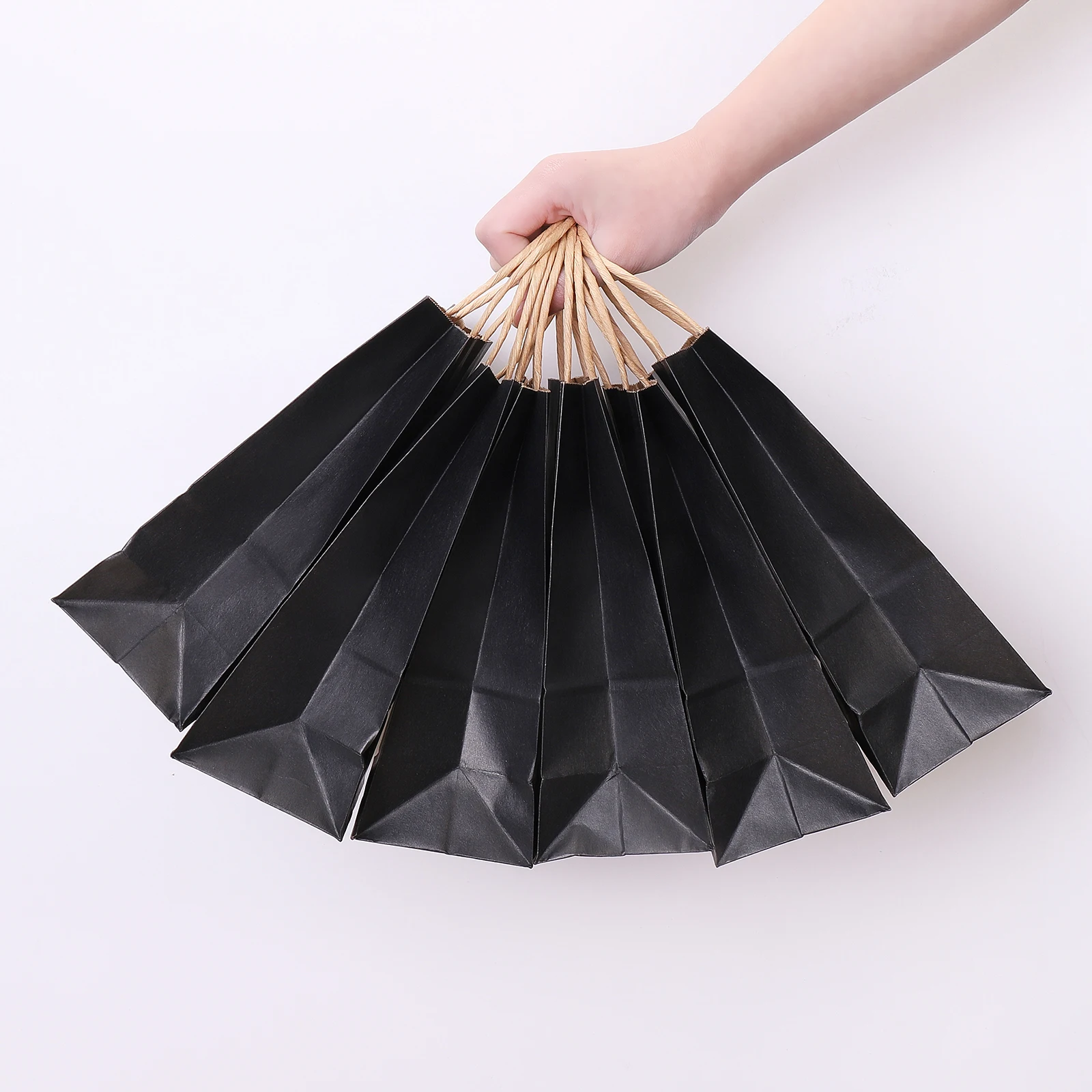 20Pcs 21x15x8cm Kraft Paper Gift Bags with Handles Black White Rectangle Shopping Bag Birthday Party Christmas Gift Bag