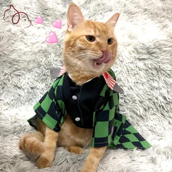 Cat Clothes Cosplay Costume Clothing for Cats Japanese Cartoon Characters Suit for Cat Funny Cat Clothes for Pets Tanjiro Kamado