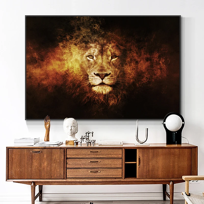 

Abstract Africa Fire Lion Head Wild Animal Canvas Art Painting Posters and Prints Cuadros Wall Art Picture for Living Room