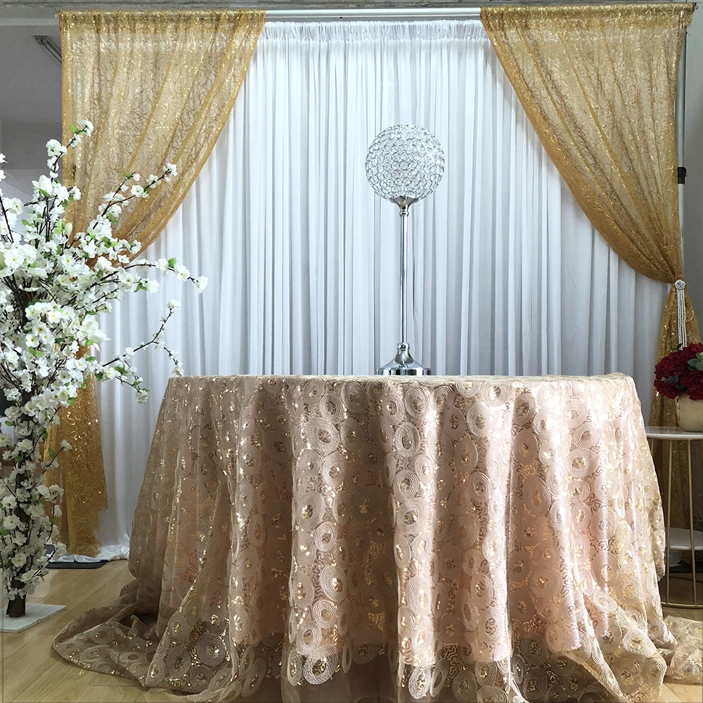 

2020 June New Embroidery Gold Sequin Table Cloth For Wedding