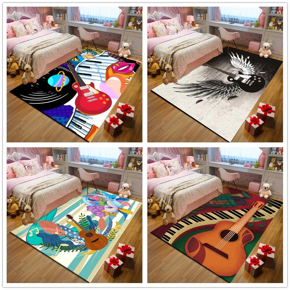 

Modern Music Guitar 3D Print PARTY Carpet Baby Game Area Rugs Child Cartoon Play Floor Mat Antiskid Kids Room Crawl Soft Carpets