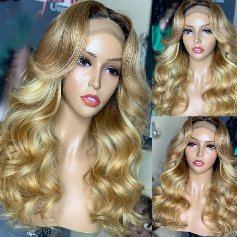 

Remy Ombre Honey Blonde Glueless 13x4 Lace Wig For Women With Babyhair Pre Plucked 26 Inches Long Wig Brazilian Body Wave Daily