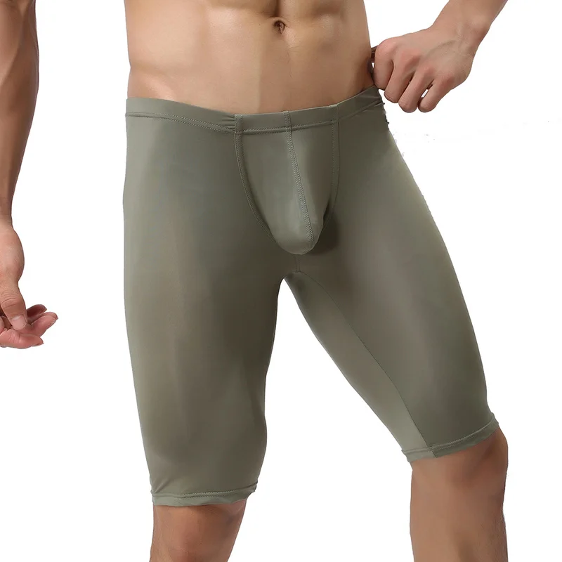Bóxer largo ultrafino de seda de hielo para hombre, ropa interior de dormir, pantalones de verano, 2 unids/lote