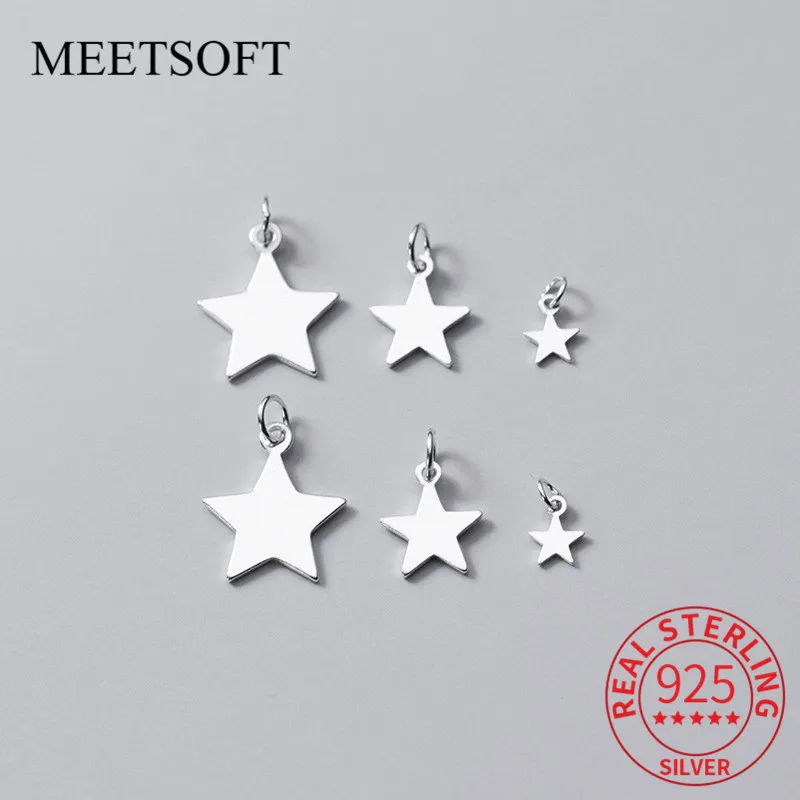 MEETSOFT Classic 5pcs/lot Sterling Silver Stars Minimlist Charms Special of DIY Handmade Necklace Decoration Jewelry Accessories