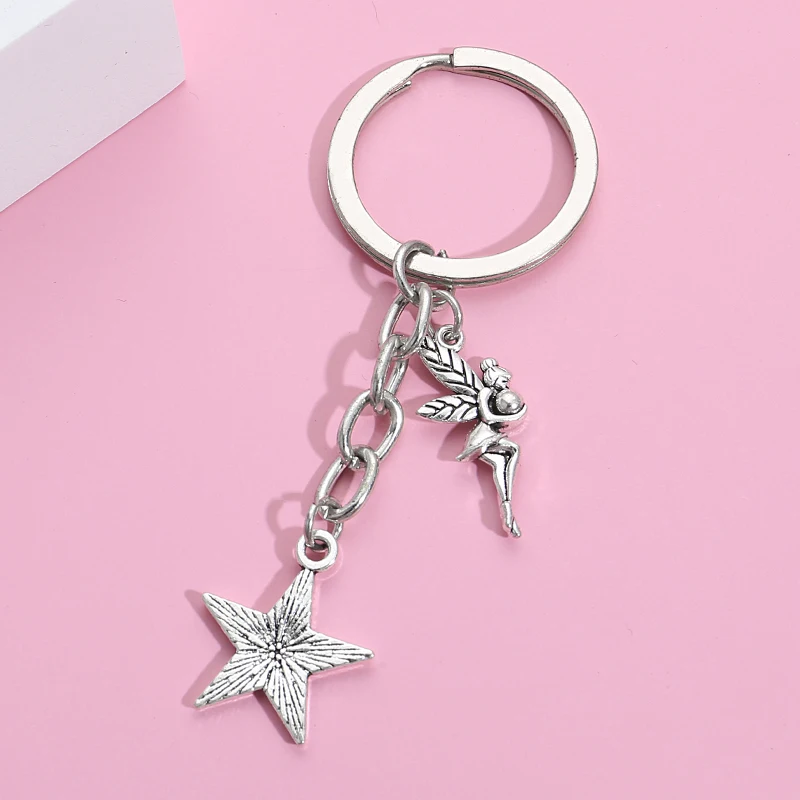 New Metal Keychain Beautiful Faery And Star Key Ring Fairy Tale Key Chains For Women Girl Handbag Accessorie Jewelry Handmade