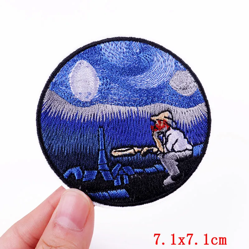 Van Gogh Waves Embroidery Patch Outdoor Travel Patches On Clothes Stripe DIY Mountains Patches For Clothing Stickers Badges