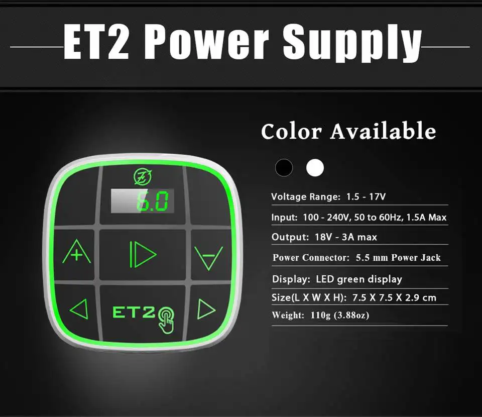 EZ-fuente de alimentación de tatuaje Easy Touch 2, botones de luz con pantalla LCD, adaptador para máquinas de pistola de tatuaje rotativas y de bobina