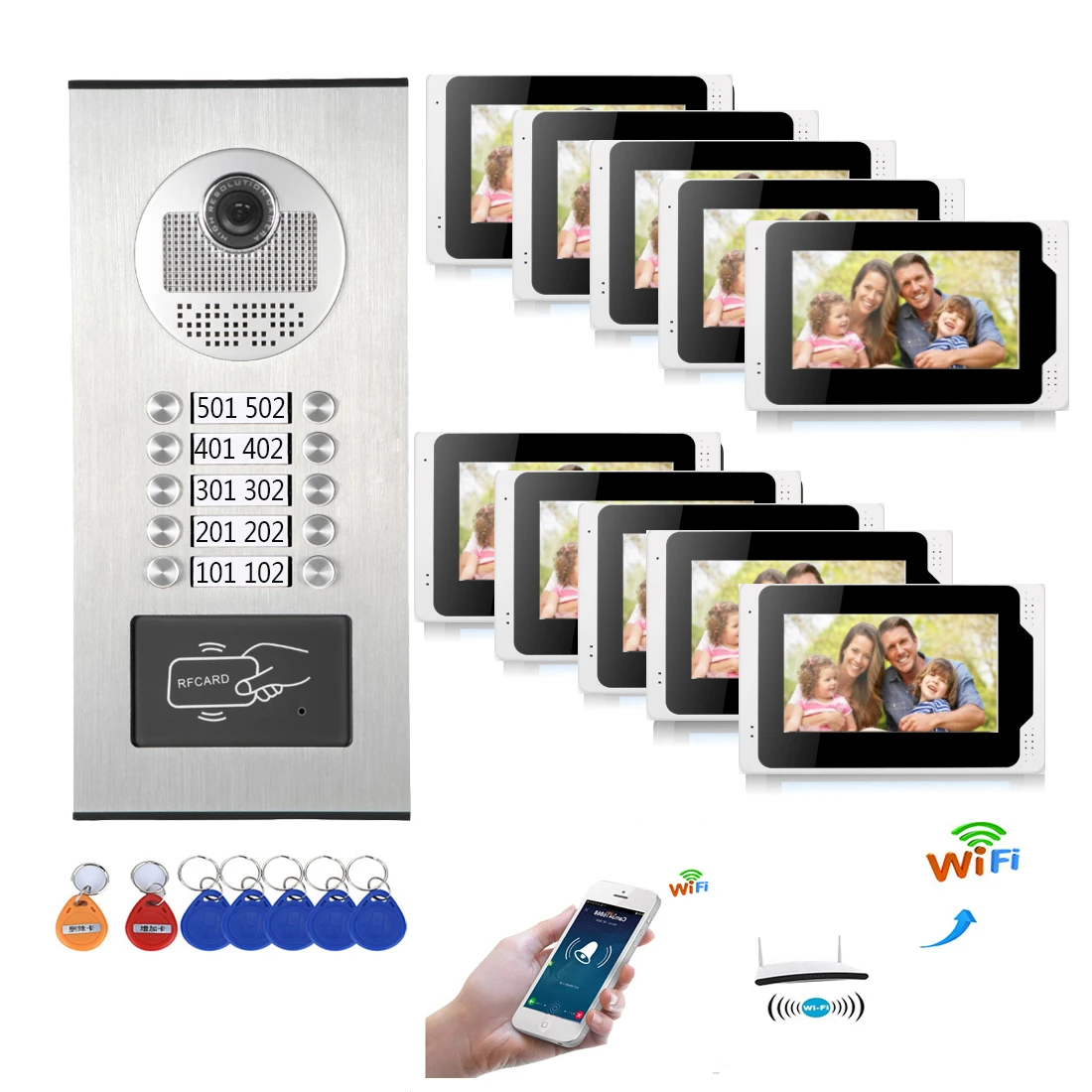 12 wohnungen Tuya App Remote Entsperren Video Intercom 7 Zoll Monitor WIFI APP Video Tür Telefon Türklingel Home Security Intercom KIT