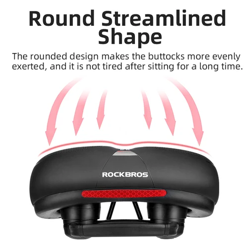 Imagen 2 del producto Sillín de bicicleta ROCKBROS, superficie de PU resistente a la lluvia, esponja de memoria suave, asiento de ciclismo a prueba de golpes, sillín de bicicleta de montaña, asiento reflectante