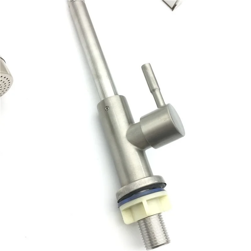 Brushed Stainless Steel Universal Adjustable Single Cold Faucet 360 Rotating Kitchen Sink Splash-proof Round Vertical