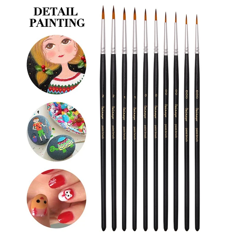 10 PCS Miniature Detail Paint Brush Set Finest Quality Soft Brushes Pen Acrylic Watercolor Oil Drawing Model Airplane Kits Nail