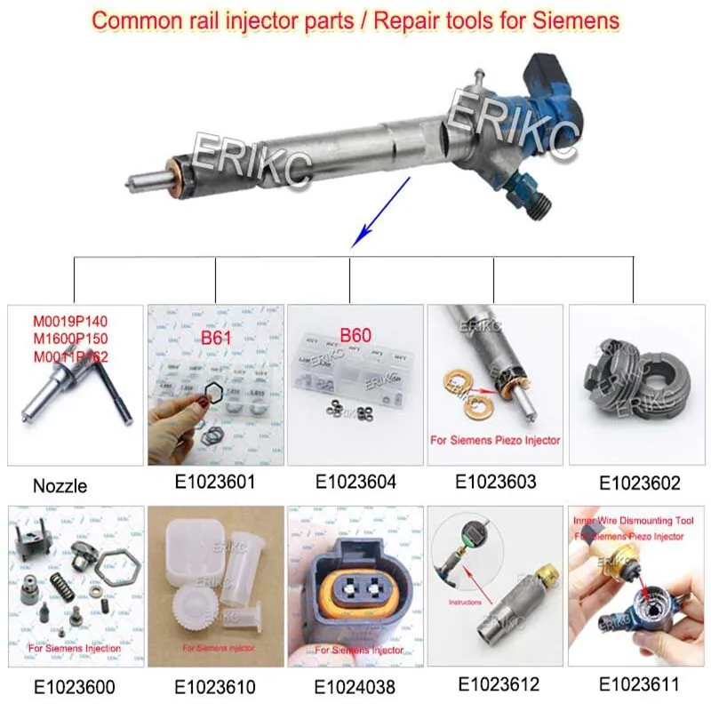 ERIKC Common Rail Injector Repair Kits Nozzle M0019P140 Shims B60 B61 Valve for Siemens Piezo Injector Tools and Spare Parts