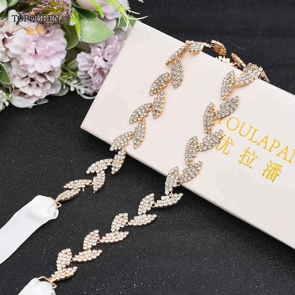 Topqueen Luxe Wedding Sash Bridal Riemen Shiny Riem Formele Zilveren Accessoires Riem Womens Riem Satijn Lichtmetalen Leaf Riem S198