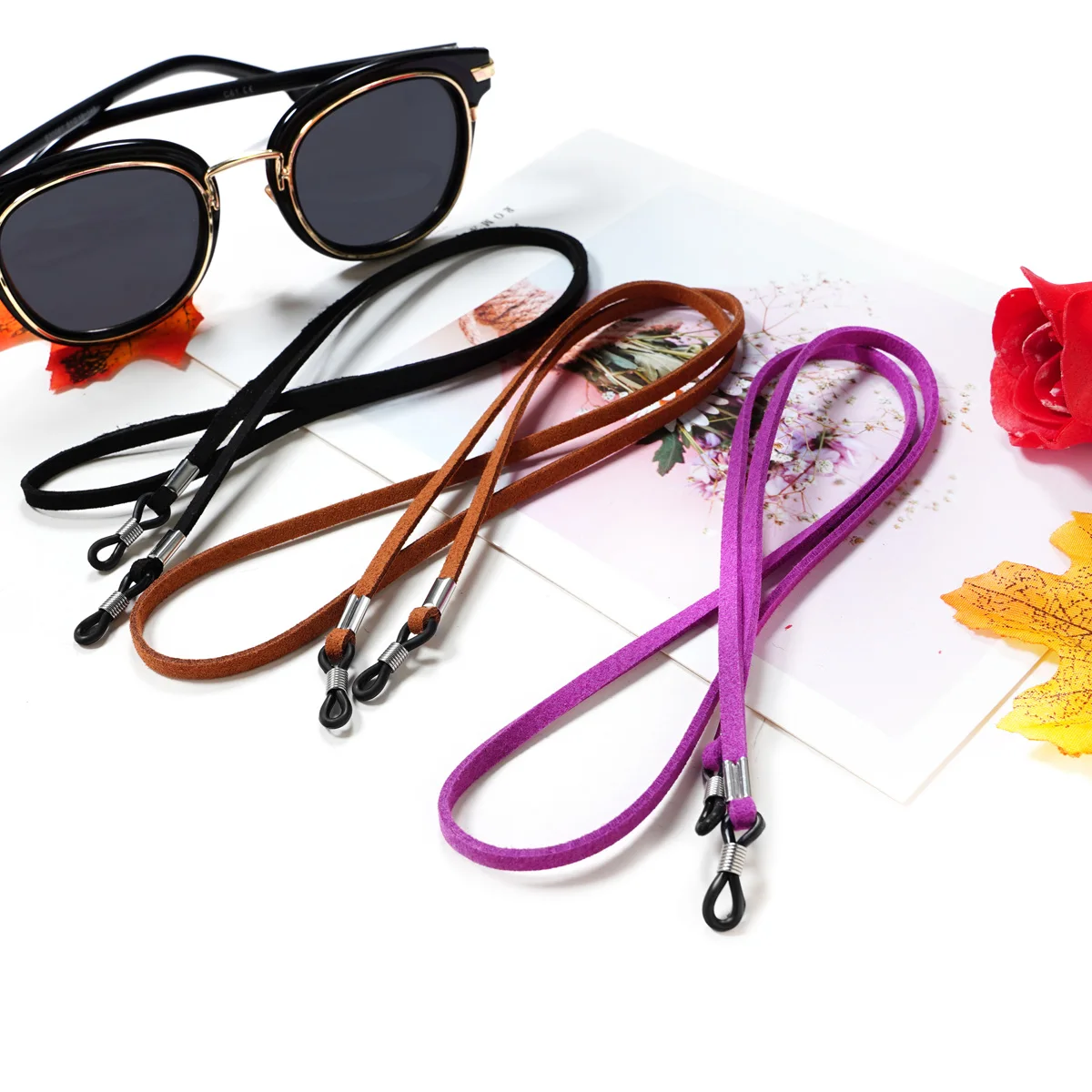 Eyeglasses Premium Solid Color Leather Eyeglasses String Holder Rope，Long Straps on the Neck,Anti-slippery Glasses Cord Lanyard