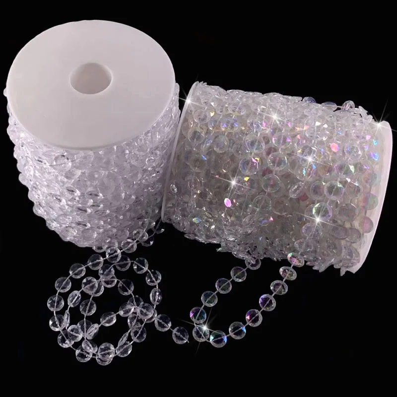 10mm White AB Color Octagonal Plane Plastic Diamond Beads For Home Wedding Jewelry Hanging Curtain Round Connect Crystal Bead