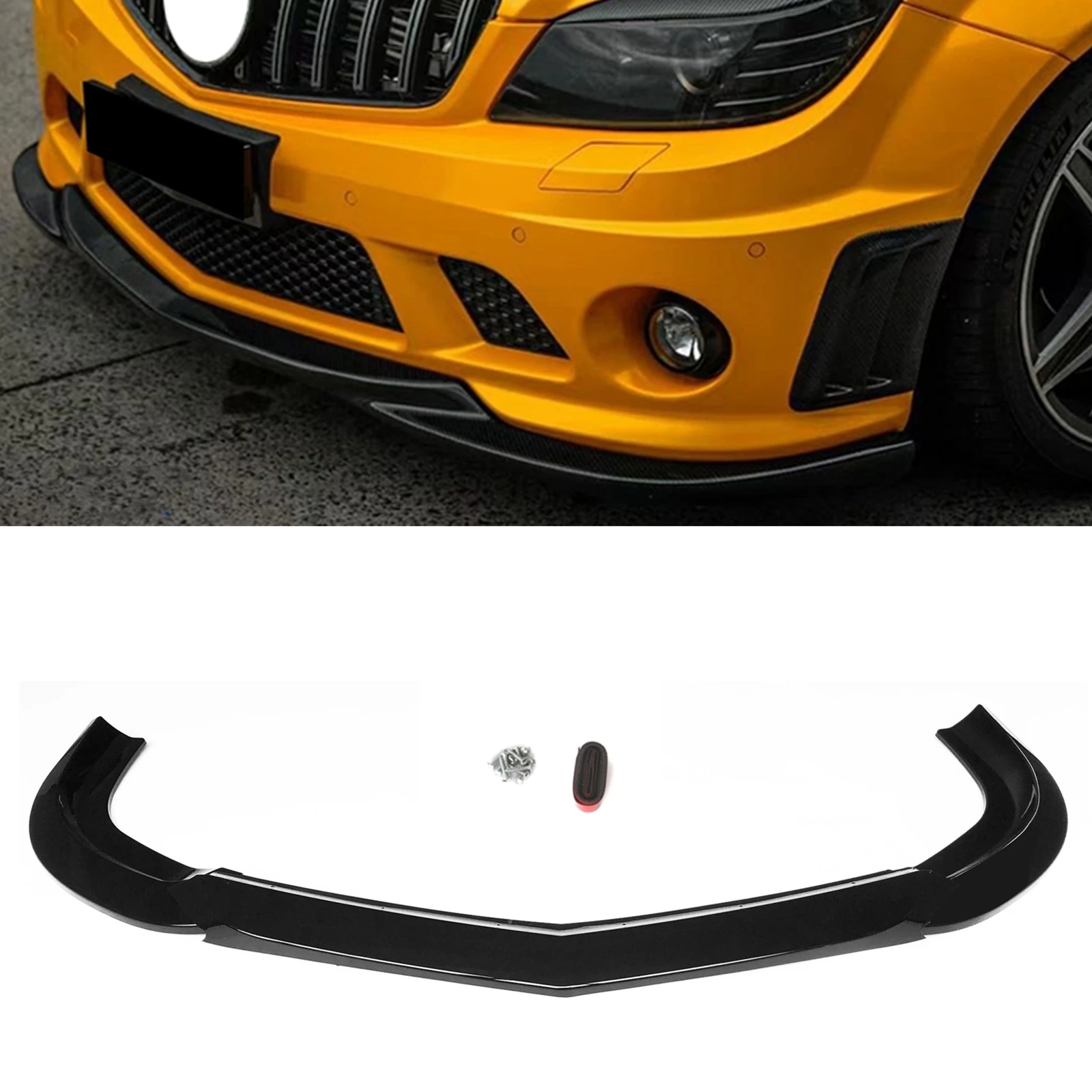 

Front Bumper Spoiler Lip For Mercedes Benz W204 C Class Sedan 4 Door C63 AMG Only 2008 2009 2010 2011 Gloss Black Lower Splitter