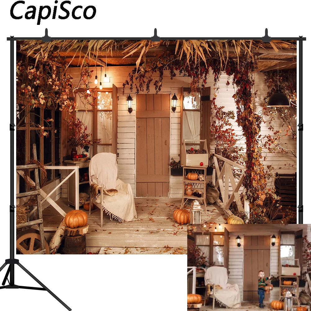 Capisco Halloween Photography Backdrop Autumn Wood House Courtyard Leaves Pumpkins photo Background Child Photophone studio