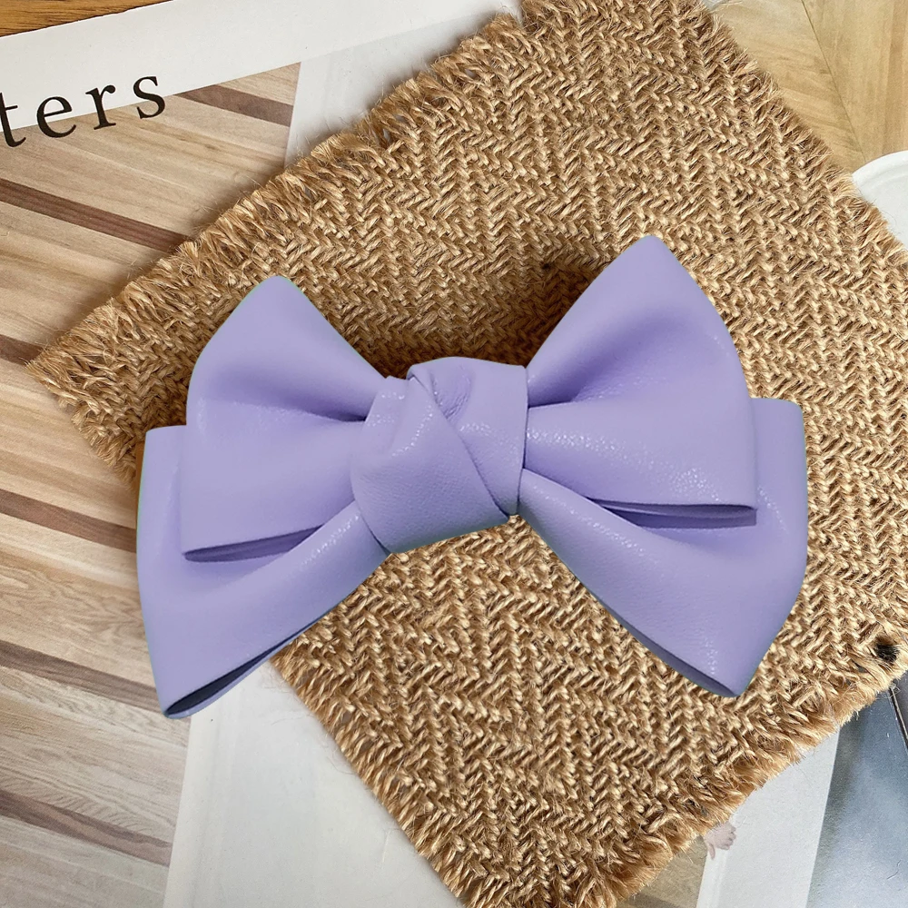 New Fashion PU Leather Solid Color Bow Hairpin Duckbill Spring Clips Hair Ornament Girls Hairwear Accessories for Women