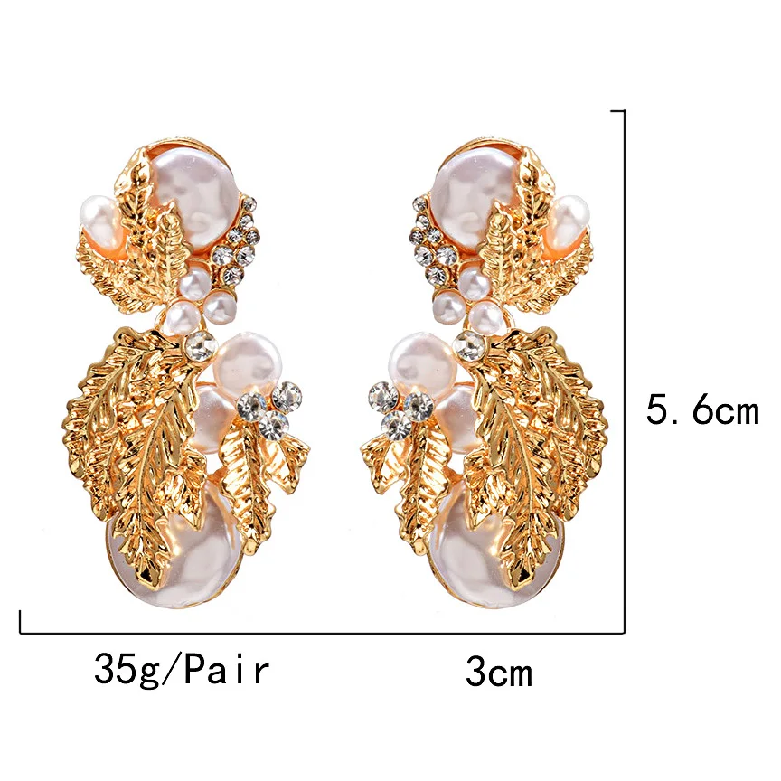 Fashion Gold Color Metal Dangle Earrings For Women Girls Trendy Boho Simulated Pearl Statement Drop Earrings Wedding Jewelry