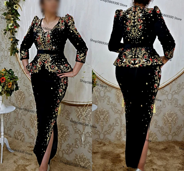 Karakou Robe de Soiree avec Peplum Tenues Preliminaires Or Pierre Rouge Manches sulf Caftan Robe de Bal AliExpress